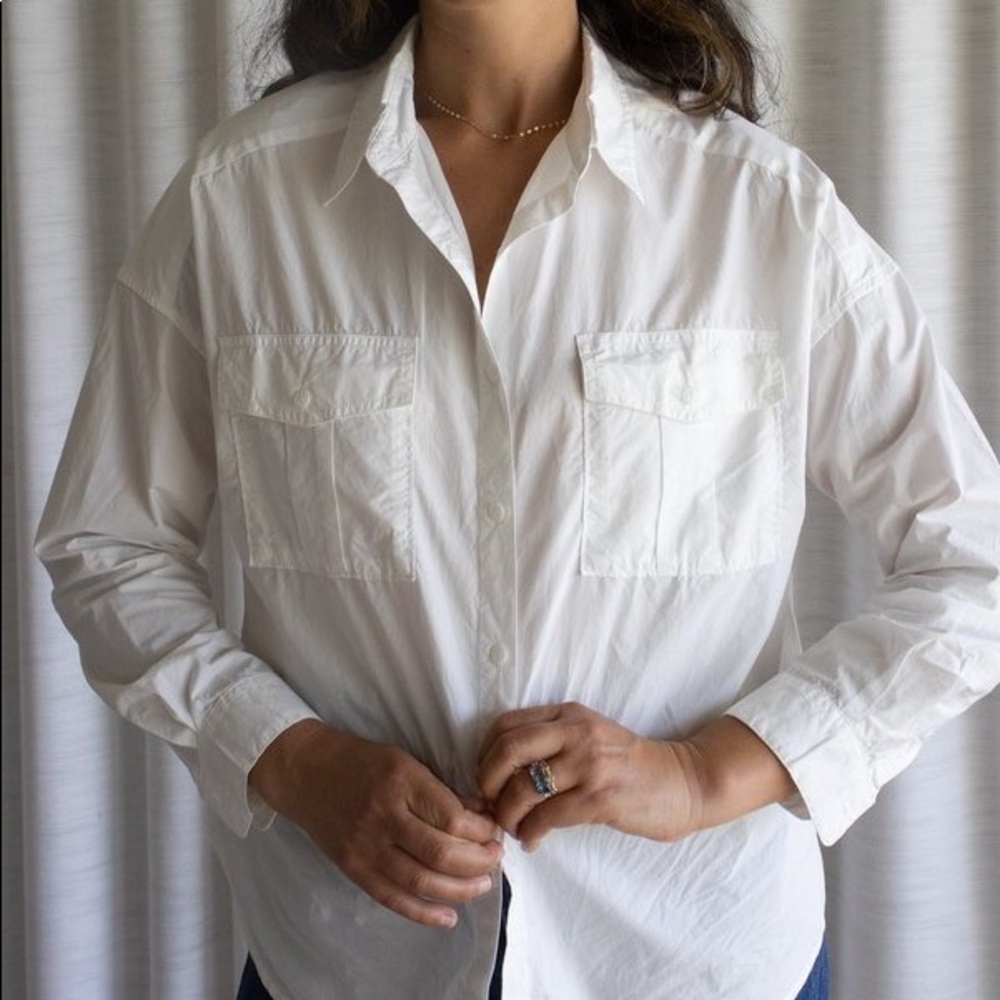 ALEX MILL Keeper Oversized Popover Top Shirt Garment Dyed Cotton White sz small